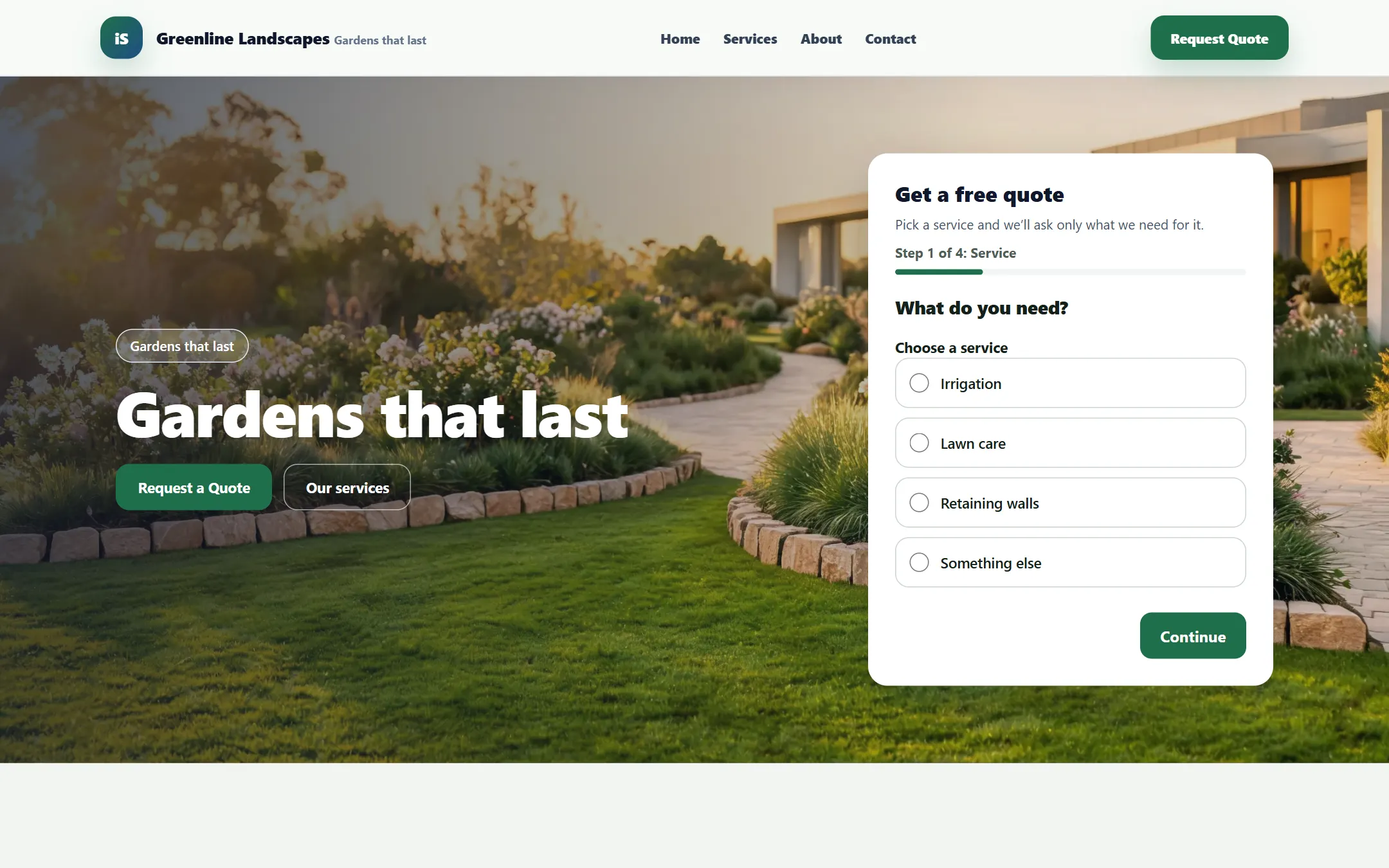 The Local website theme for a landscaping business